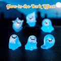 Cute glow-in-the-dark mini ghost figurines for Halloween and Christmas by Arenzza, featuring spooky smiling ghost characters.