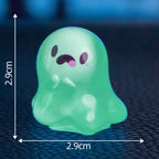 Cute glow-in-the-dark mini ghost figurines for Halloween and Christmas by Arenzza, featuring adorable ghost designs in festive settings.