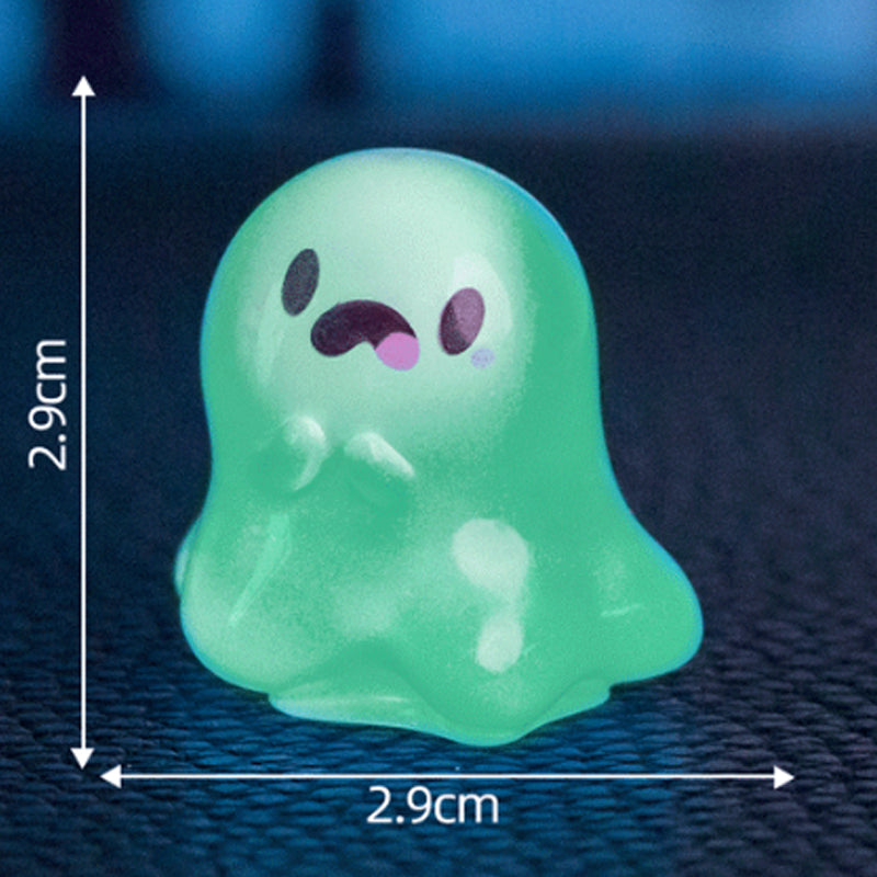 Cute glow-in-the-dark mini ghost figurines for Halloween and Christmas by Arenzza, featuring adorable ghost designs in festive settings.