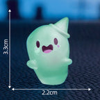 Cute glow-in-the-dark mini ghost figurines for Halloween and Christmas by Arenzza, shown in a festive display.