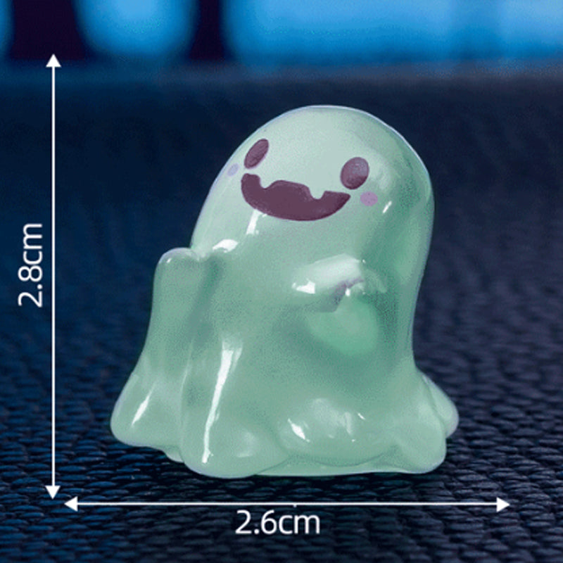 Glow-in-the-dark mini ghost figurines from Arenzza, perfect for Halloween and Christmas decorations, featuring cute ghost designs.