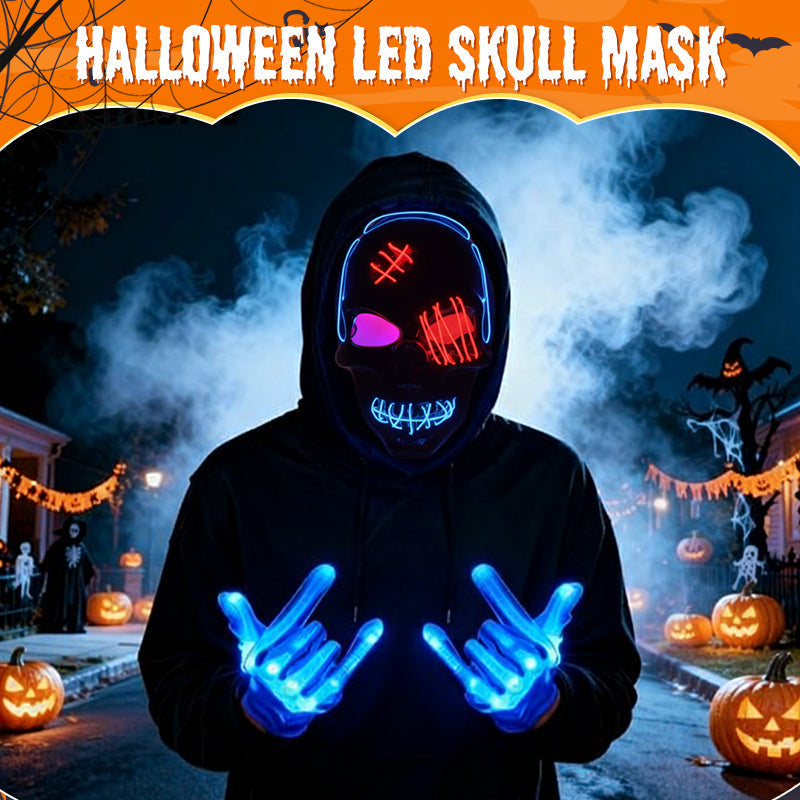 Arenzza Halloween LED skull mask with glowing eyes, perfect for spooky costumes and holiday celebrations.