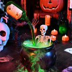 Arenzza Halloween indoor decoration featuring a witches' cauldron with floating potion bottles and fog effects for spooky ambiance.