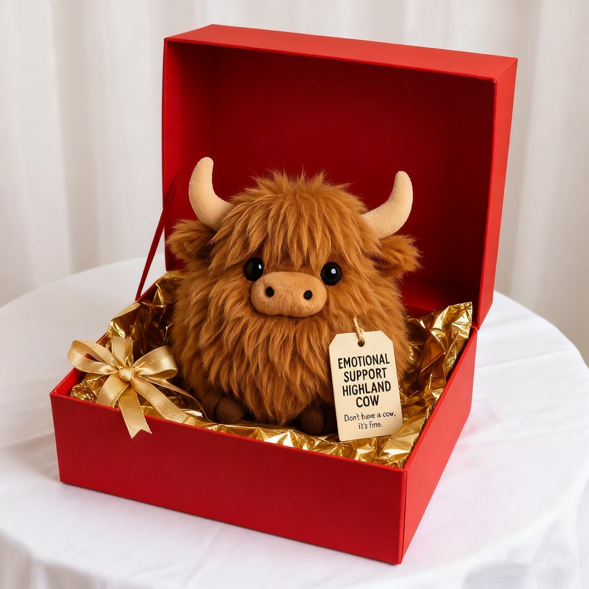 Aarenza Highland Cow plush toy with Christmas and Halloween themed design, soft and cuddly emotional support plush for holiday cheer