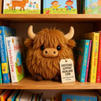 A plush Highland cow toy with Christmas-themed accessories from Arenzza, designed for emotional support and holiday decor.