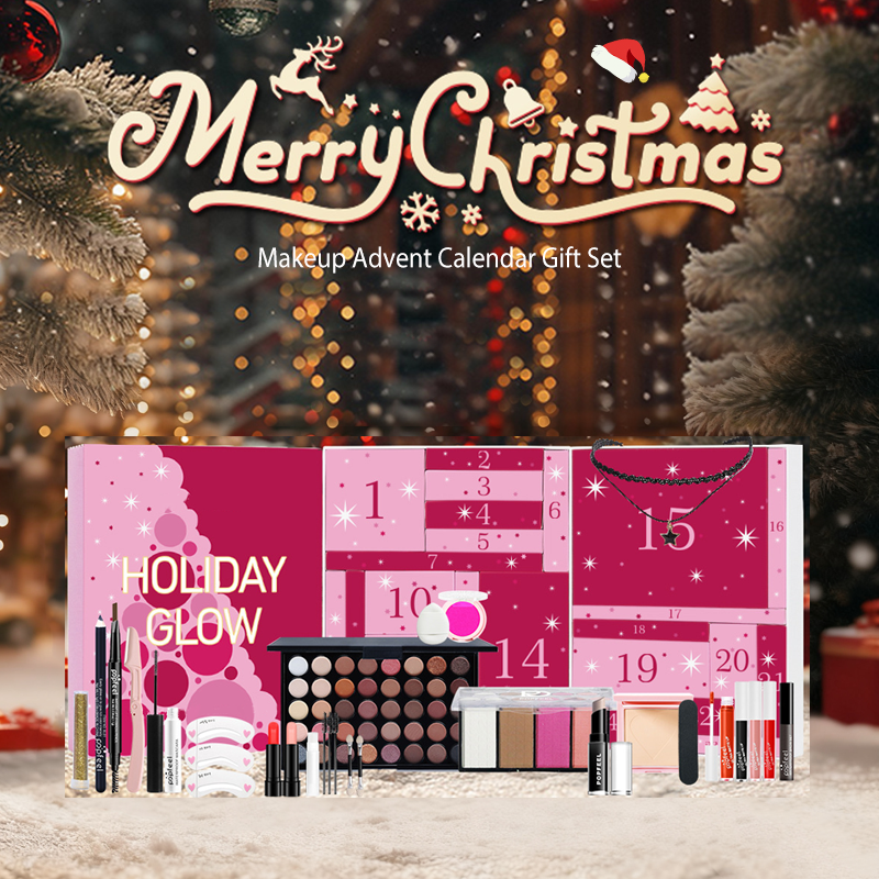 Arenzza Christmas makeup advent calendar gift set with 40-color eyeshadow palette and daily surprises, festive holiday beauty kit.