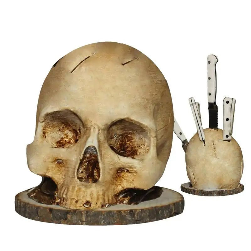 Arenzza Gothic Skull Knife Holder for Halloween and Christmas, featuring a dark, skull-shaped design for festive table decor.