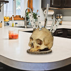 Arenzza Gothic Skull Knife Holder for Halloween and Christmas, featuring a dark skull design, perfect for festive kitchen decor.
