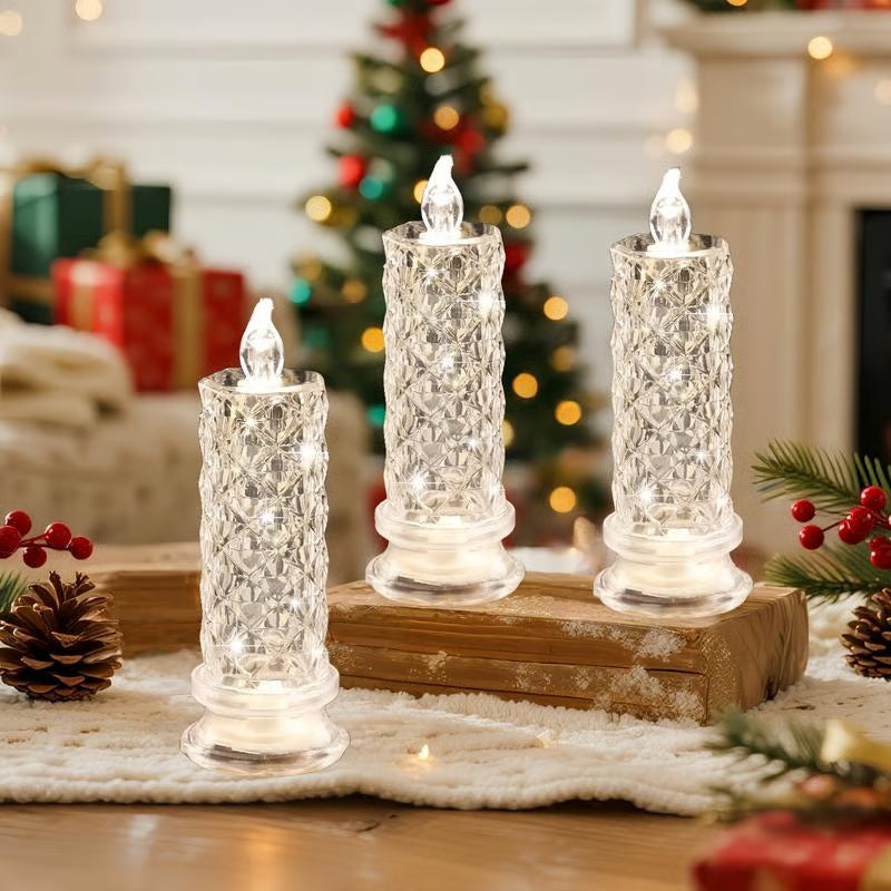 Set of 4 Arenzza LED crystal candle lights, romantic tabletop night lights for Halloween and Christmas decor.
