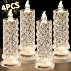 Set of 4 Arenzza LED crystal candle lights with romantic glow, perfect for Halloween and Christmas tabletop decorations.