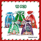 Arenzza Christmas gift bag with drawstring, festive red and green design, perfect for holiday presents and Christmas gift wrapping.