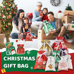 Aarenza Christmas gift bag with drawstring, festive red and green design, perfect for holiday gift wrapping and celebrations