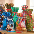 Arenzza Christmas gift bag with drawstring, festive red and green design perfect for holiday gift wrapping.