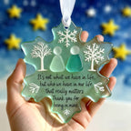 Handcrafted snowflake-shaped sea glass friendship decor by Arenzza, perfect for Halloween and Christmas celebrations.