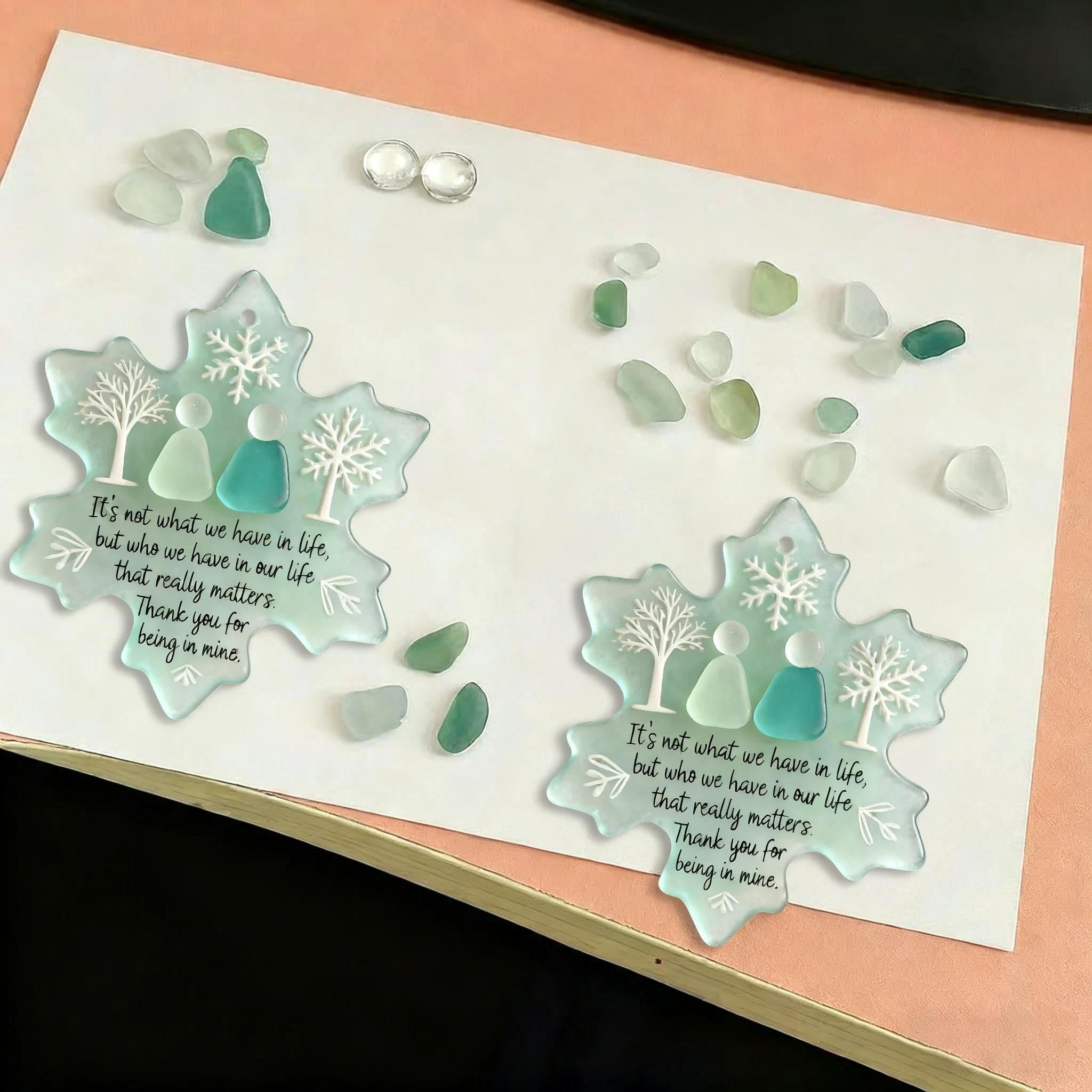 Handcrafted snowflake-shaped sea glass friendship decor by Arenzza, perfect for Halloween and Christmas celebrations.