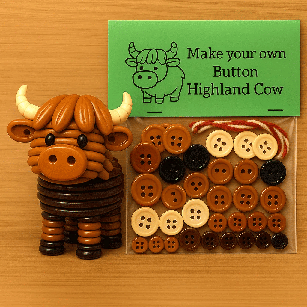 Arenzza DIY button animal ornaments for Halloween and Christmas, featuring colorful button designs for holiday decorating.