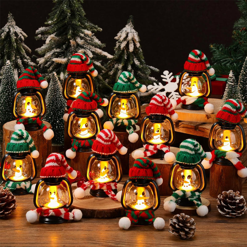 Aarenza Christmas mini snowman lantern with hats and scarves, festive holiday Halloween and Christmas seasonal decoration.