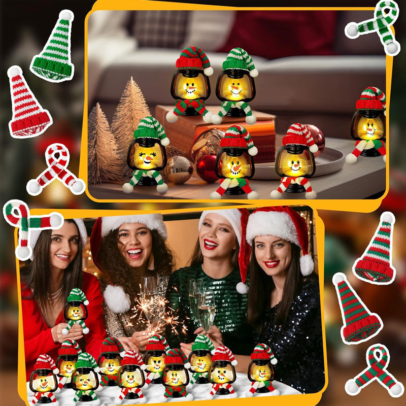 Aarenza Christmas mini snowman lantern with hats and scarves, festive Halloween and Christmas holiday decoration.