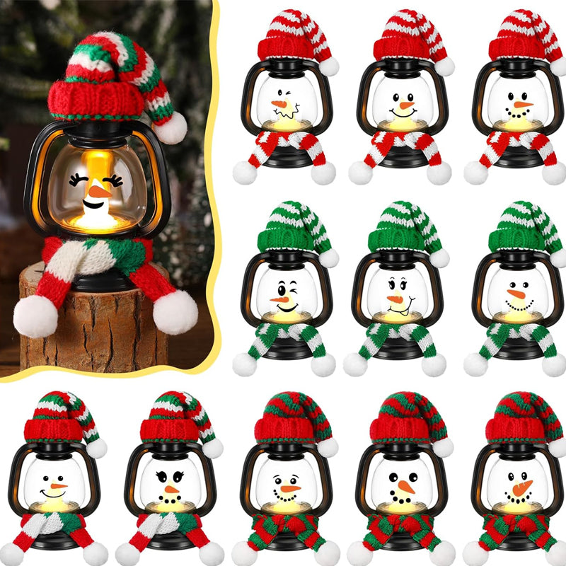Arenzza Christmas mini snowman lantern wearing a hat and scarf, festive holiday decoration for Christmas and Halloween.
