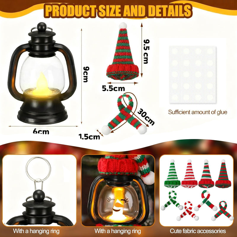 Aarenza Christmas mini snowman lantern with hats and scarves, festive holiday decoration for Christmas and winter decor.