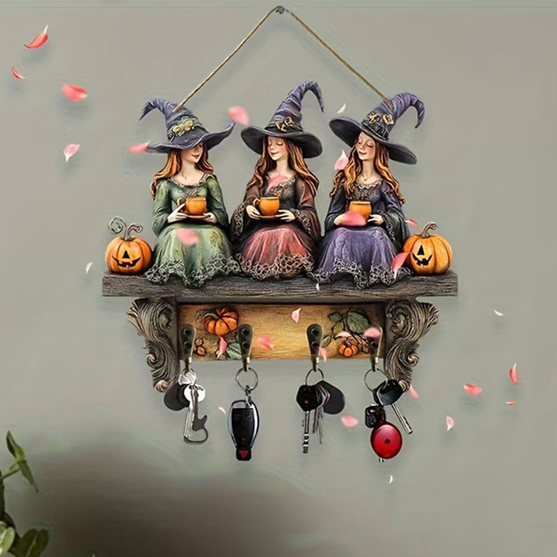Arenzza Halloween witches wall decor with hooks, featuring spooky witch figures for Halloween and Christmas decorations.