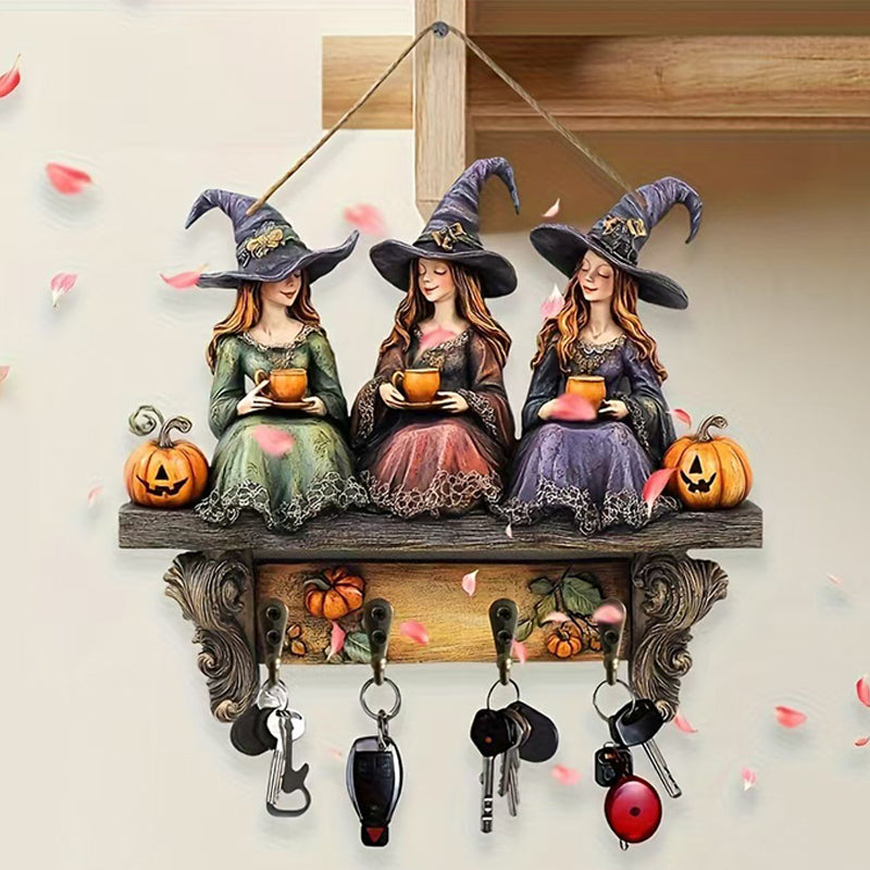 Arenzza Halloween witches wall decor with hooks, featuring spooky witch figures for Halloween and Christmas decorations.