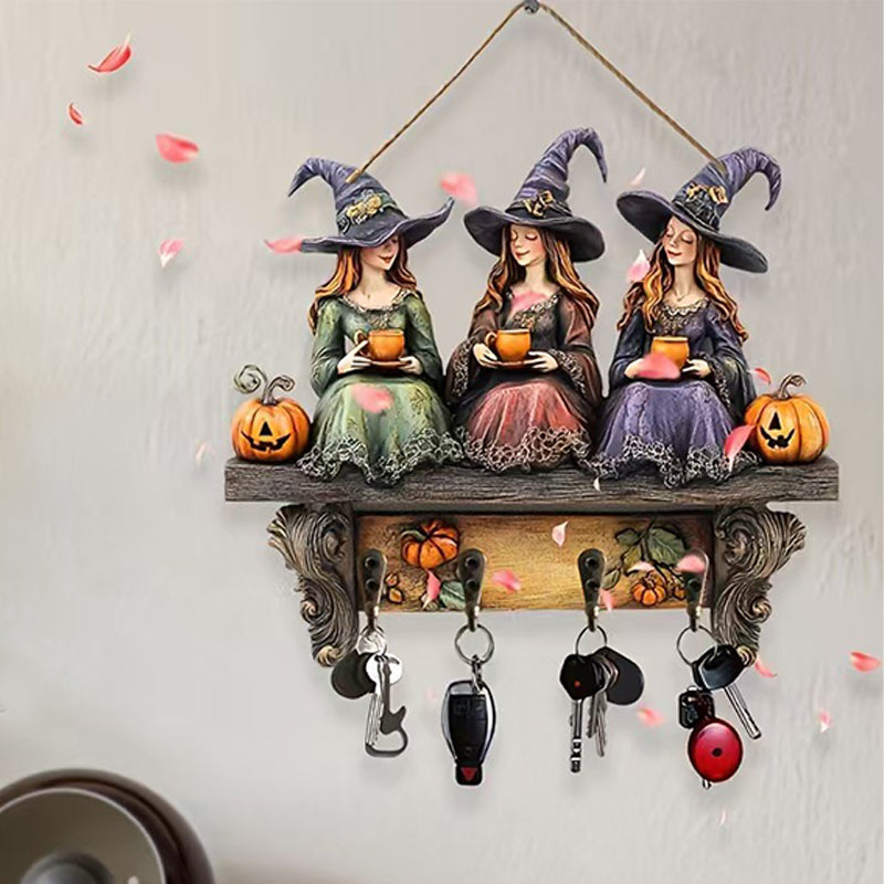 Arenzza Halloween witches wall decor with hooks, spooky witch figure for Halloween and Christmas decorations on a wall.