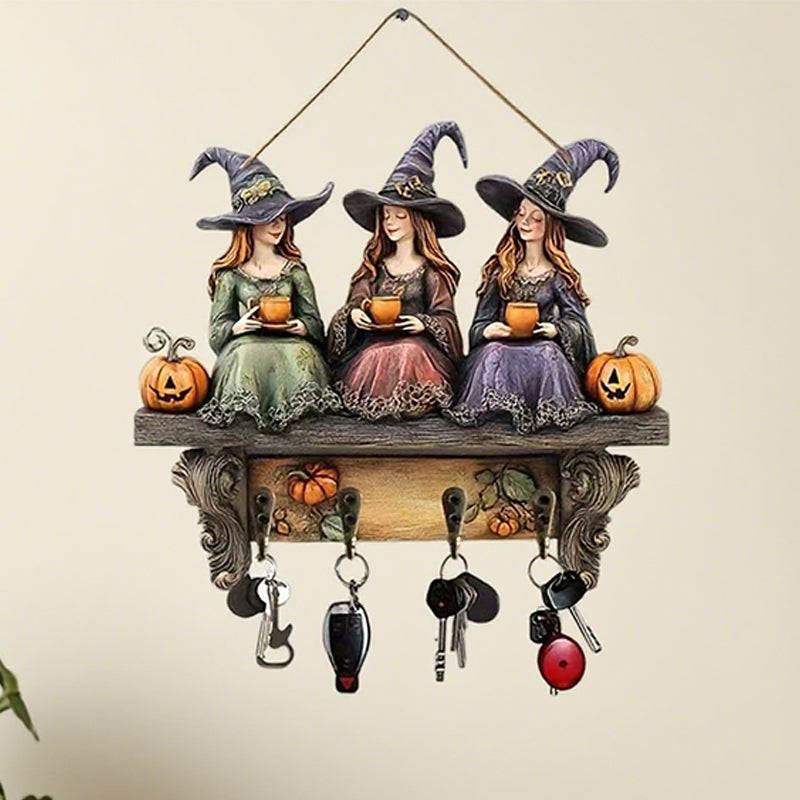 Aarenza Halloween & Christmas witches wall decor with hooks, featuring spooky witch designs for seasonal home decoration.