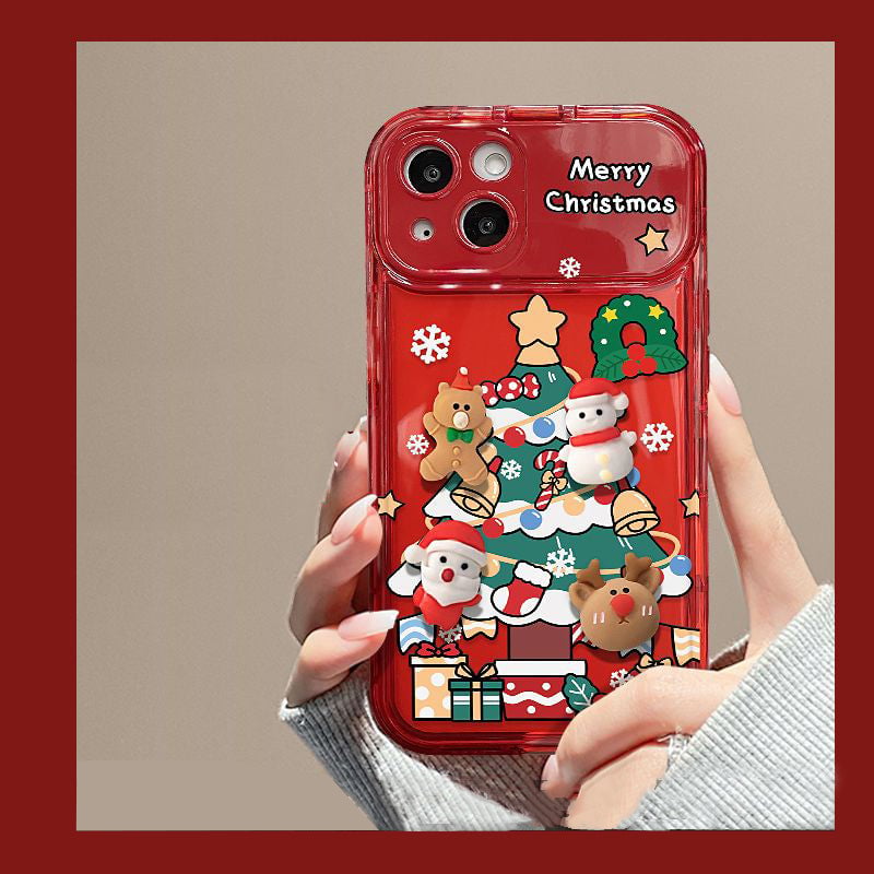 Arenzza Christmas tree pendant flip mirror case cover for iPhone, festive holiday design with Christmas and Halloween themes.