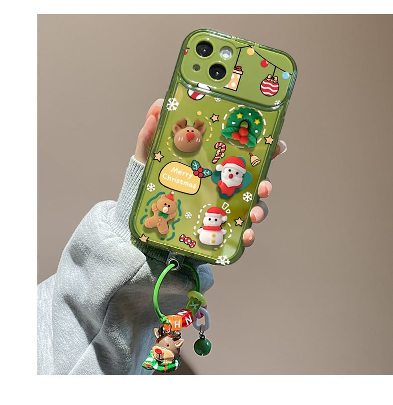 Arenzza Christmas tree pendant flip mirror case cover for iPhone, featuring holiday-themed design with festive colors and patterns.
