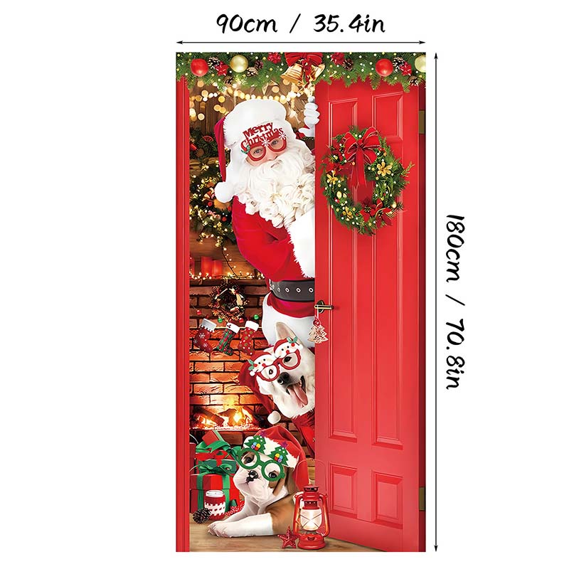 A Christmas door cover with holiday design featuring festive colors and patterns, perfect for seasonal home decoration.