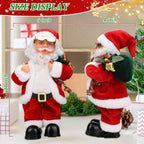 Arenzza electric dancing Santa Claus figure in festive holiday attire, performing a dance with colorful lights and a cheerful expression.