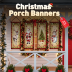 Arenzza 2-piece Christmas porch banners measuring 71x12 inches, featuring festive holiday and Halloween designs for outdoor decoration.