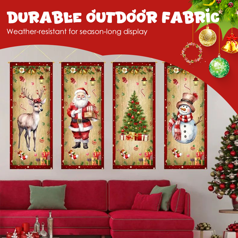 Arenzza 2-pack Christmas porch banners with festive Halloween and Christmas designs, measuring 71x12 inches, holiday outdoor decor
