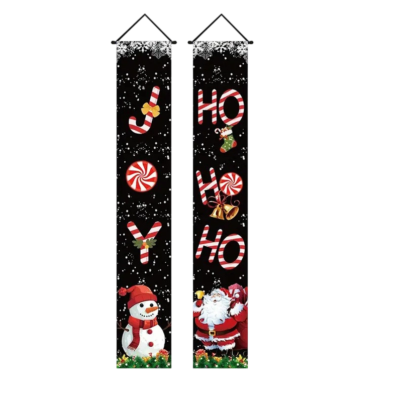 Arenzza 2-pack 71x12-inch Christmas and Halloween porch banners with festive holiday designs on durable fabric.
