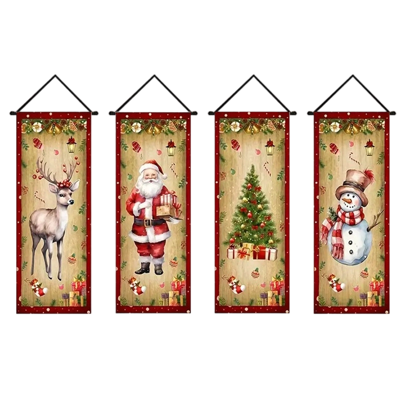 Arenzza 2-piece Christmas porch banners with 71x12 inch Halloween and Christmas designs on durable fabric.
