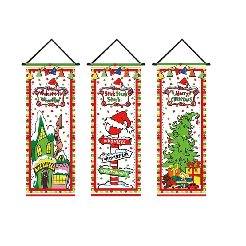 Arenzza 2-pack Christmas porch banners, 71x12 inches, with festive holiday designs for Halloween and Christmas decoration.