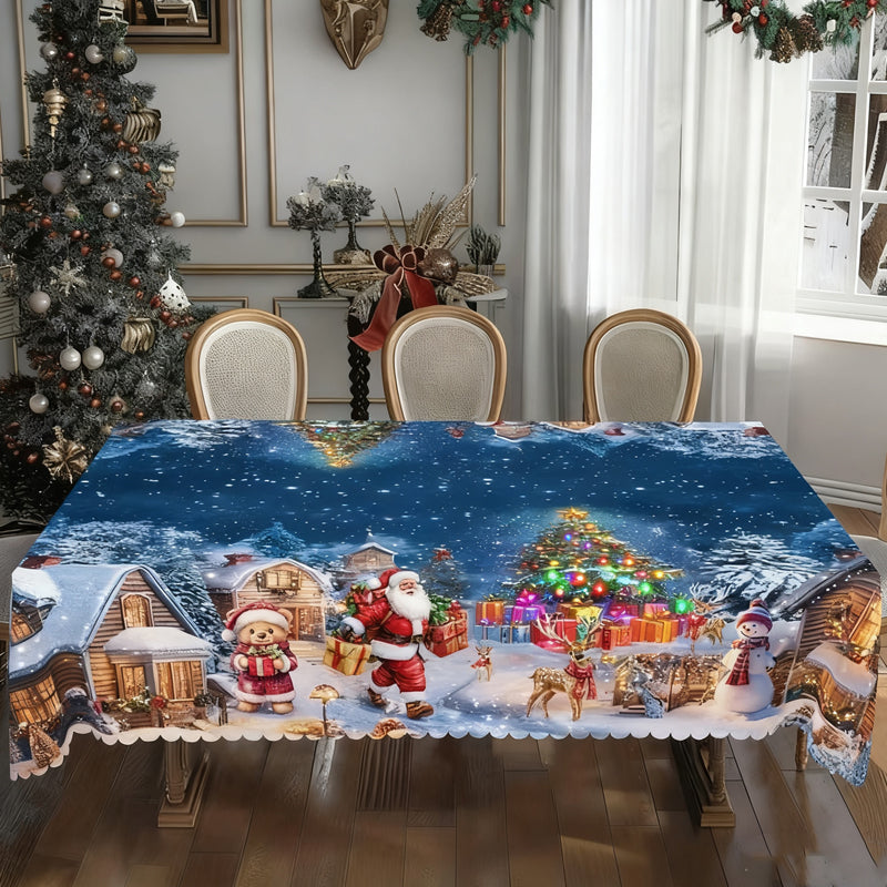 A festive Arenzza Christmas printed tablecloth with holiday-themed patterns, perfect for holiday dining and celebration decor.