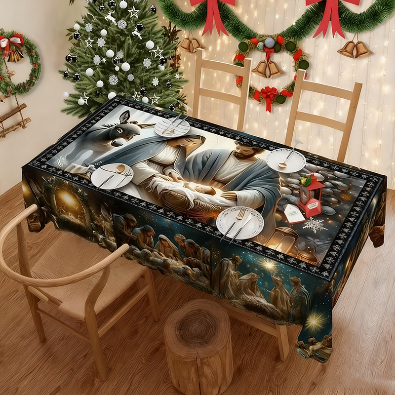 A festive Arenzza Christmas printed tablecloth with holiday-themed designs, ideal for holiday dining and celebrations.