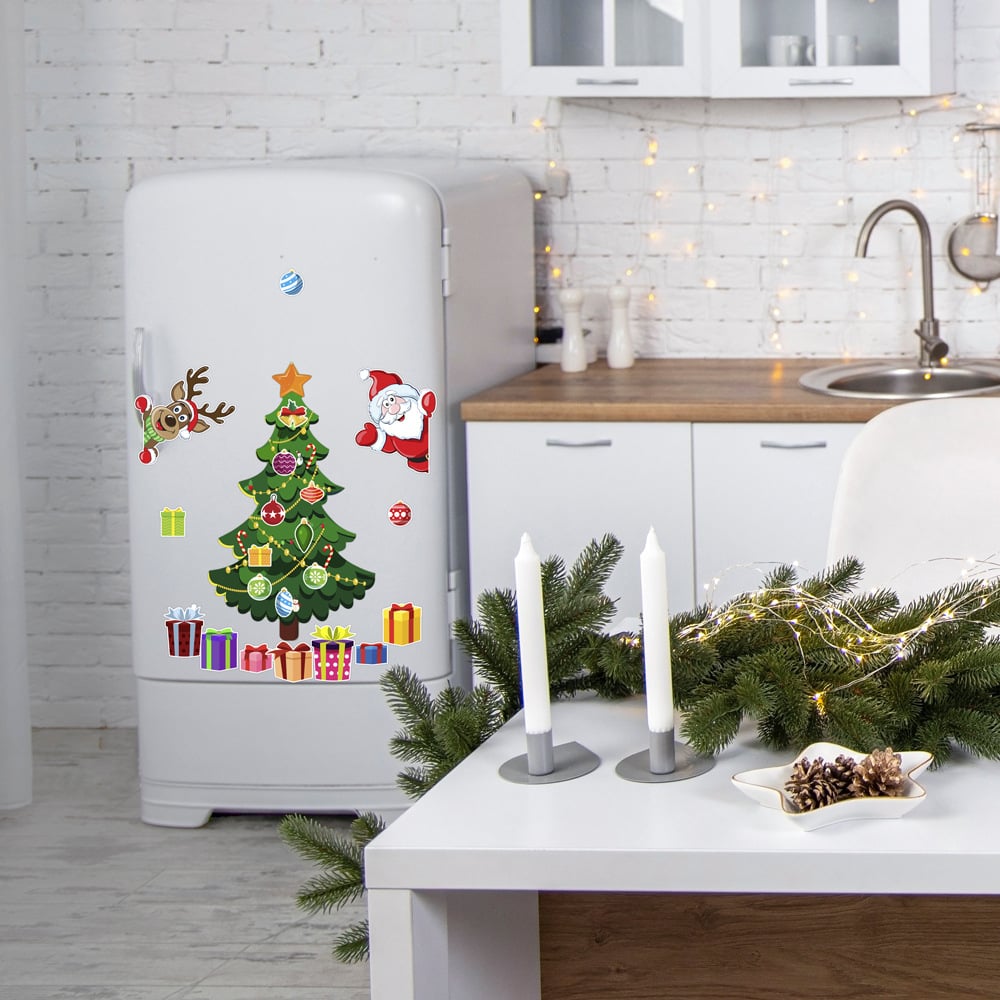 A festive Christmas-themed magnetic sticker featuring holiday symbols, perfect for decorating or crafting during the holiday season.