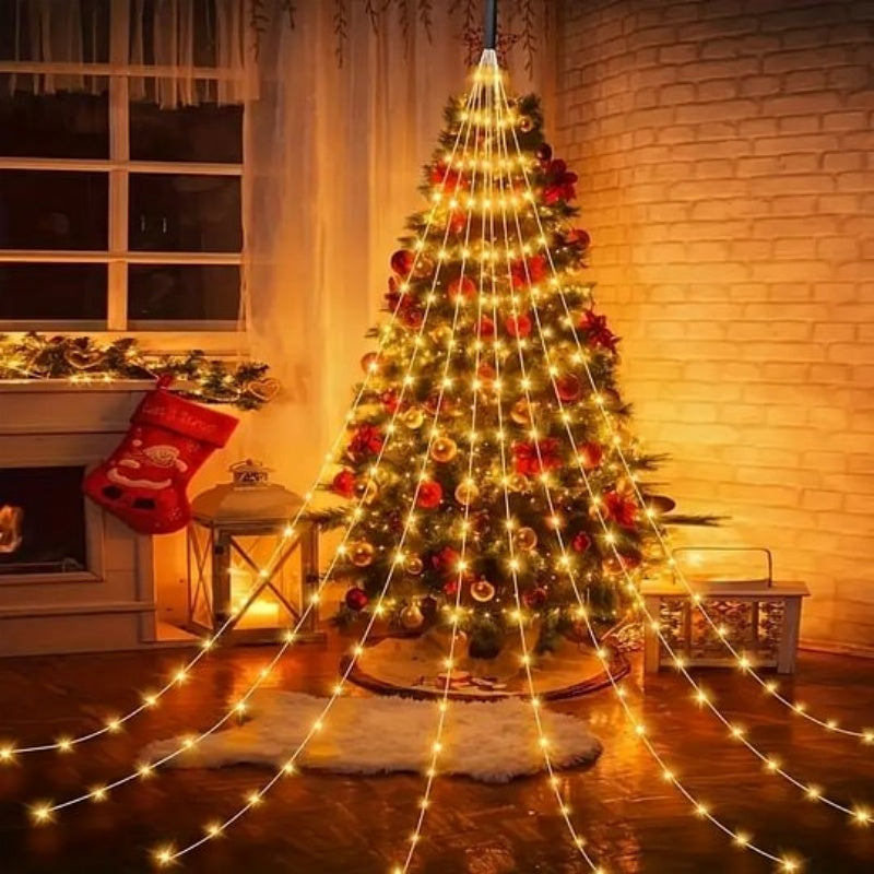 A bunch of waterproof Christmas LED firefly twinkle lights from Arenzza with glowing, twinkling LED bulbs for holiday decor.