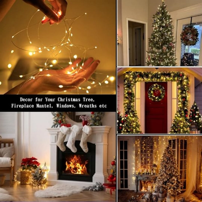 Astring of waterproof Christmas LED firefly string lights with twinkle effect, ideal for holiday décor by Arenzza.