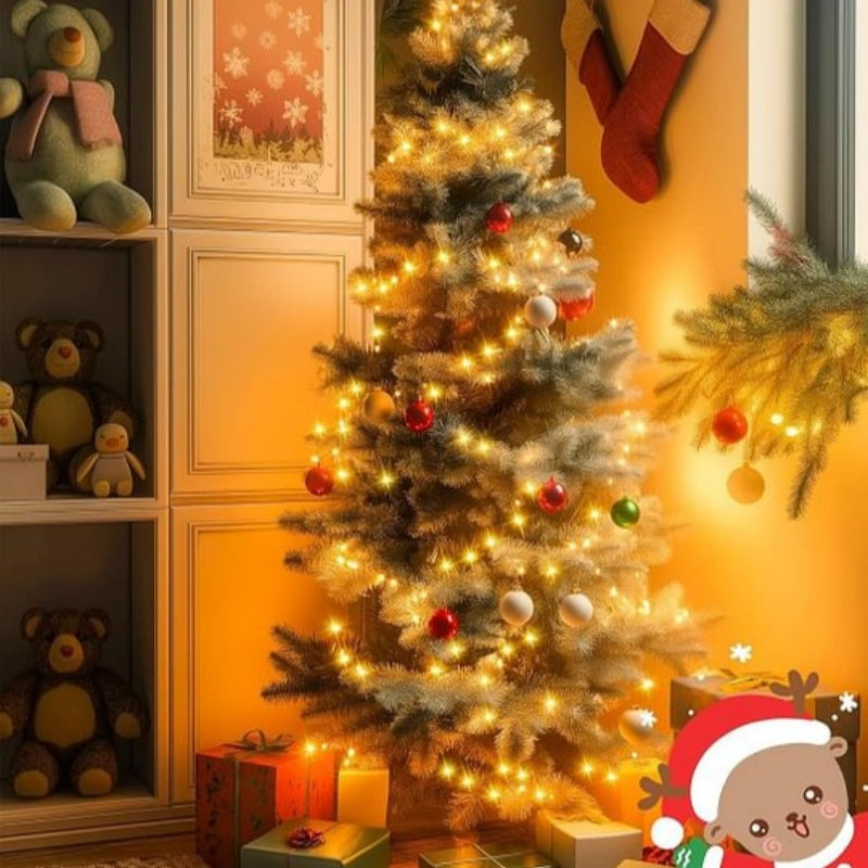 A bunch of waterproof Christmas LED firefly twinkle lights with festive holiday illumination, arranged in a decorative display.