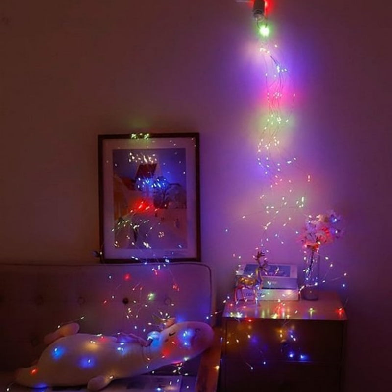 A string of waterproof Christmas LED firefly twinkle lights from Arenzza, featuring colorful glowing bulbs perfect for holiday decor.