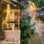 A bunch of waterproof Christmas and Halloween LED firefly twinkle lights by Arenzza, glowing with festive warm white illumination.