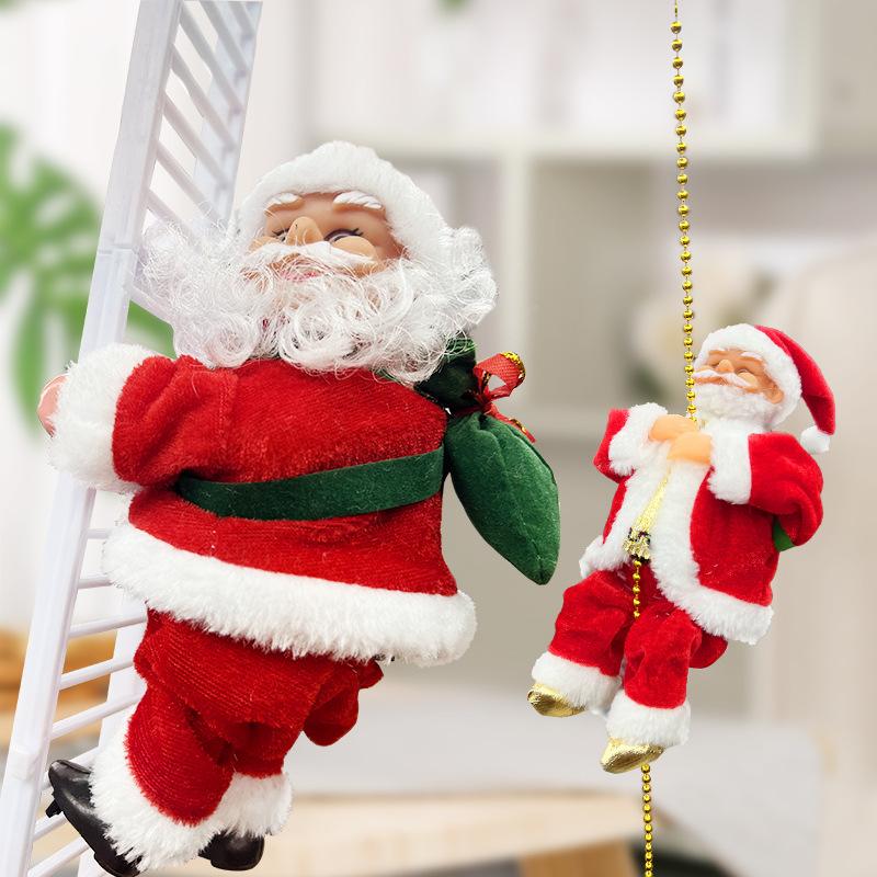 Arenzza electric fireplace climbing Santa Claus musical toy for Christmas and Halloween decoration, featuring festive holiday design.