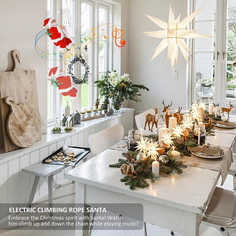Aarenza electric fireplace climbing Santa Claus musical toy for Christmas and Halloween, featuring festive holiday decorations.