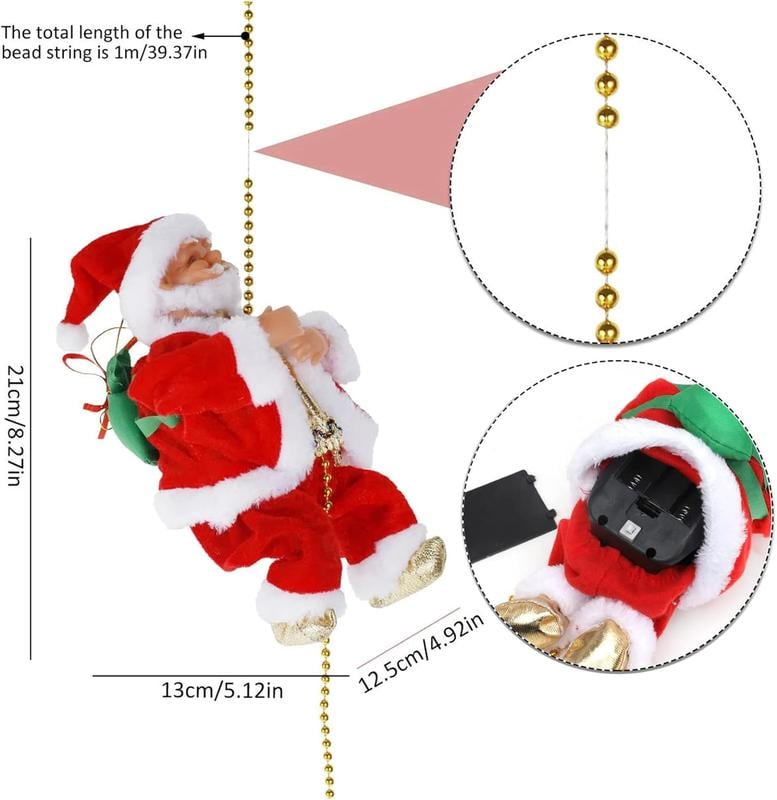 Aarenza Electric Fireplace Climbing Santa Claus musical toy, decorated for Christmas with a festive fireplace and holiday details.