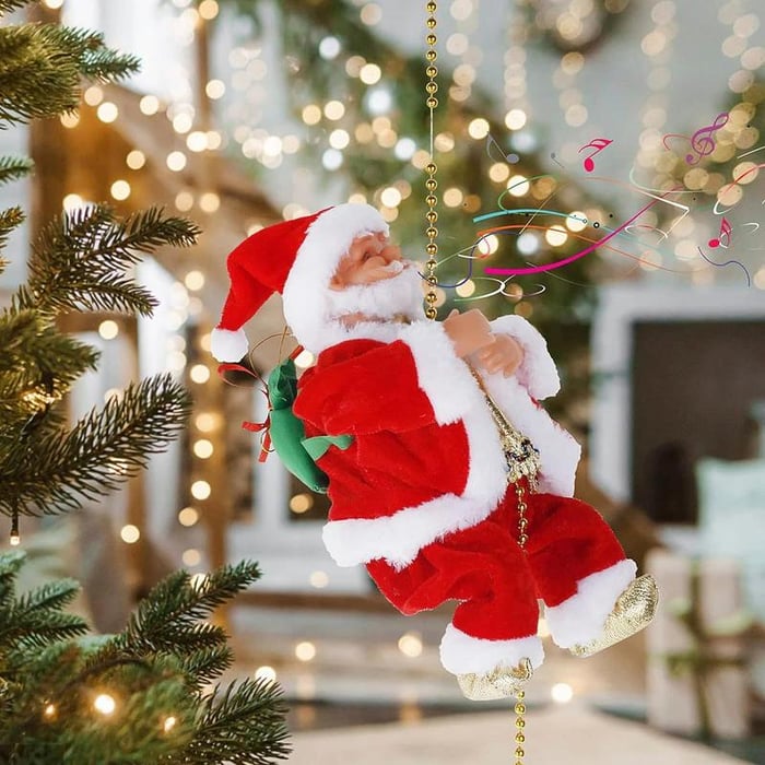 Aarenza electric fireplace climbing Santa Claus musical toy for Christmas and Halloween decoration with festive design and holiday charm.