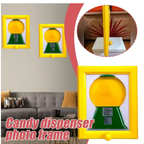 Arenzza candy dispenser picture frame with Halloween and Christmas themes, wall-mounted or tabletop display with colorful candies inside.